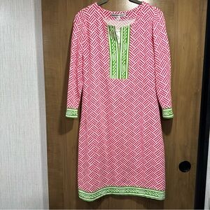 Barbara Gerwit Elegant Long Sleeve Pink and Green Dress